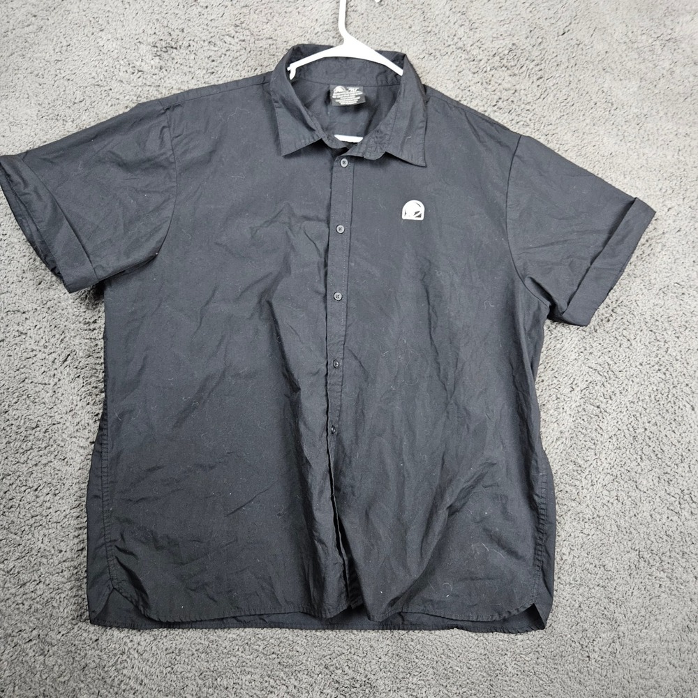 Taco Bell Mens 2X Black Short Sleeve‎ Button Down Shirt Embroidered Logo